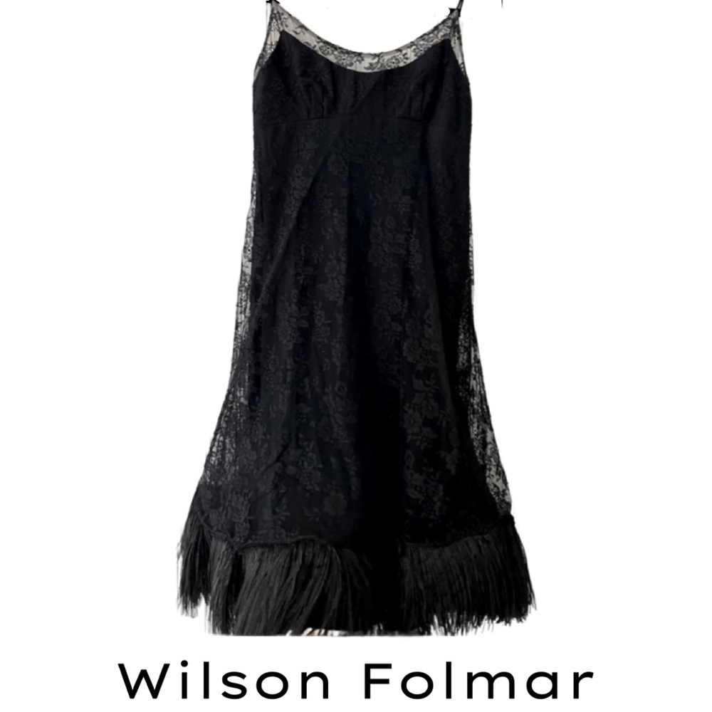 VINTAGE WILSON FOLMAR 60’S BLACK LACE AND FEATHER COCKTAIL DRESS - SIZE 2